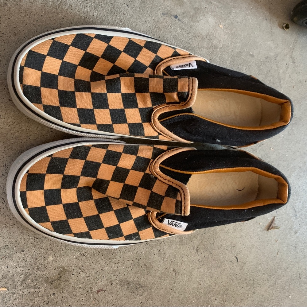 Orange and Black Vans Checkerboard Slip On